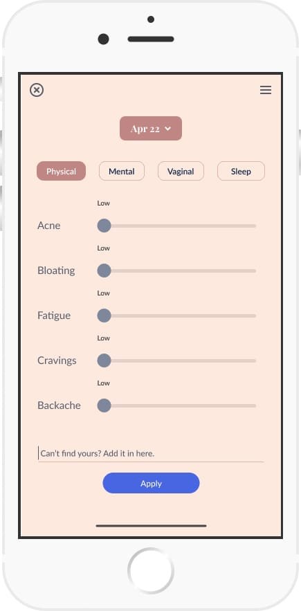 HormoneLog Symptom input